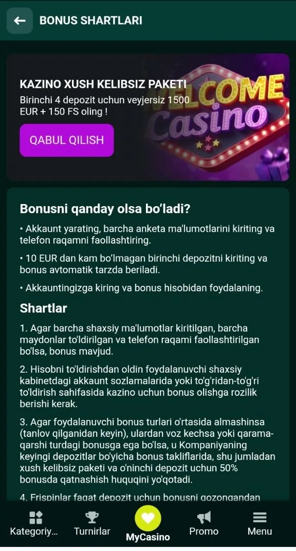 SpinBetter xush kelibsiz bonusi va toʻrt depozitli paket